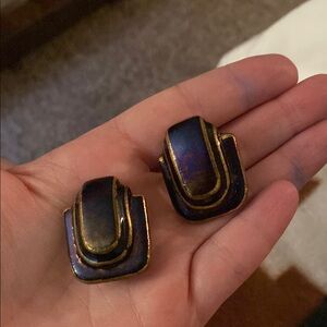 Vintage Gold and Blue Clip-On Earrings